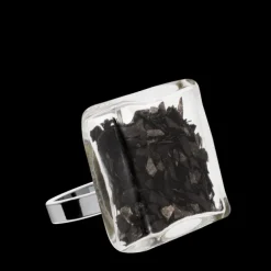 Bague en verre souffle - Carre Medium Paillettes