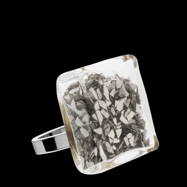 Bague en verre souffle - Carre Medium Paillettes