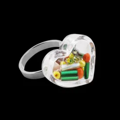 Bague en verre souffle - Coeur Nano Billes