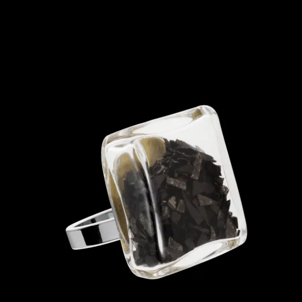 Bague en verre souffle - Carre Mini Paillettes