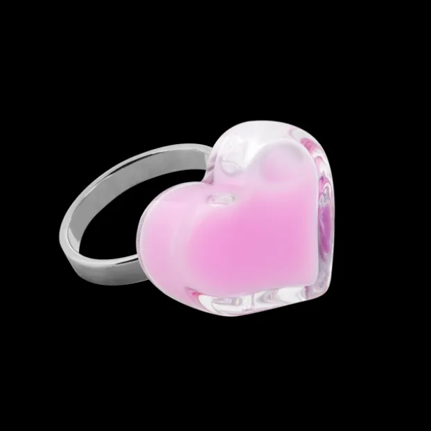 Bague en verre souffle - Coeur Nano Milk