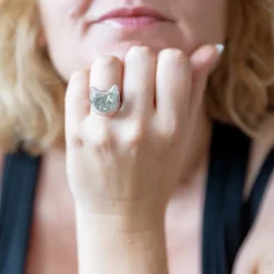 Bague en verre souffle - Chat Nano Paillettes