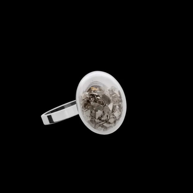 Bague en verre souffle - Galet Nano Paillettes