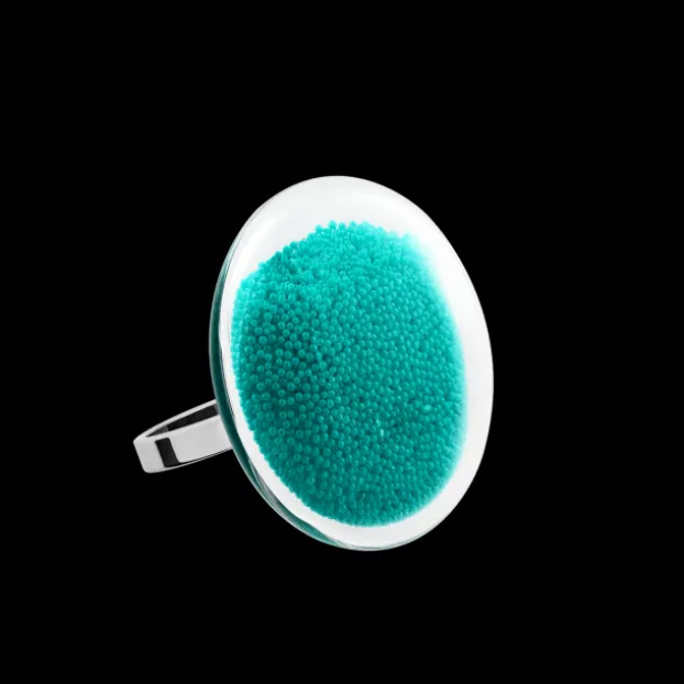 Bague en verre souffle - Galet Mini Billes
