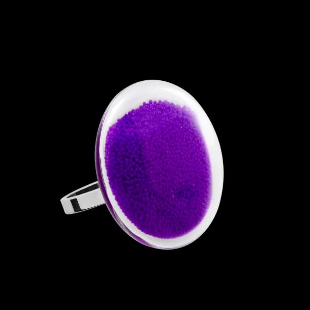 Bague en verre souffle - Galet Mini Billes