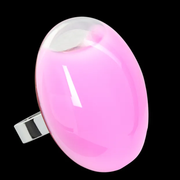 Bague en verre souffle - Galet Giga Milk
