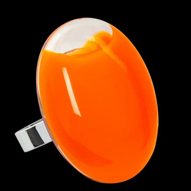Bague en verre souffle - Galet Giga Milk