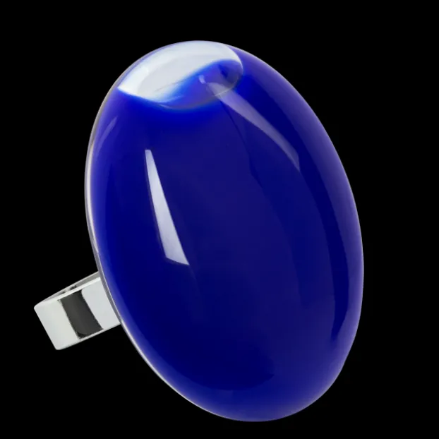 Bague en verre souffle - Galet Giga Milk