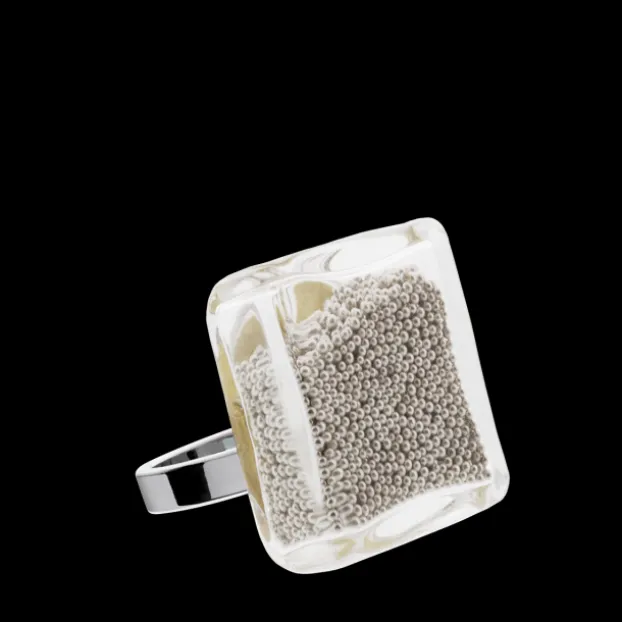 Bague en verre soufflee - Carre Mini Billes