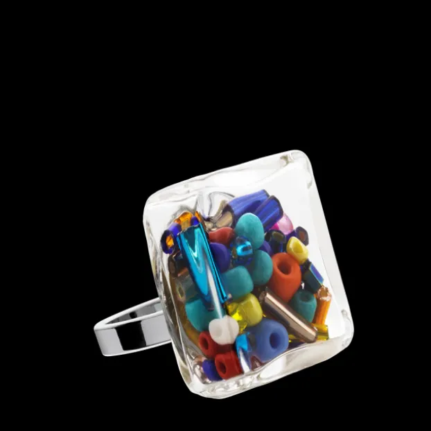 Bague en verre soufflee - Carre Mini Mix Perles