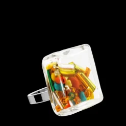 Bague en verre soufflee - Carre Mini Mix Perles