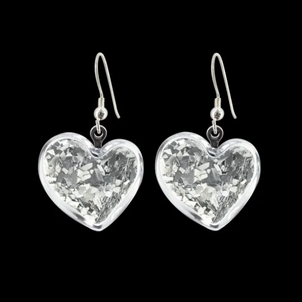 Boucles d'oreilles crochet en verre souffle - Coeur Paillettes
