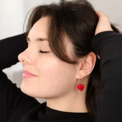 Boucles d'oreilles crochet en verre souffle - Coeur Milk