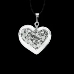 Pendentif en verre souffle - Coeur nano paillettes
